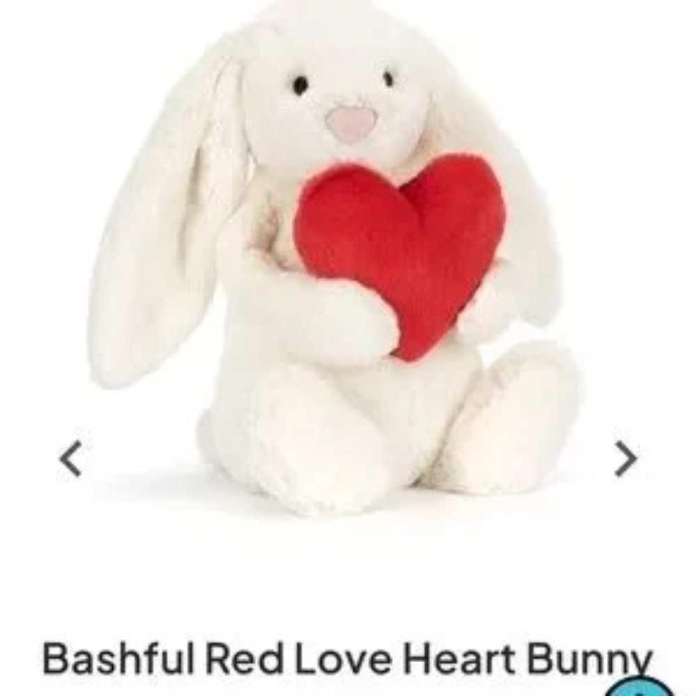 Jellycat Bashful Red Love Heart Bunny Small 7x4" Soft & Plush Authentic